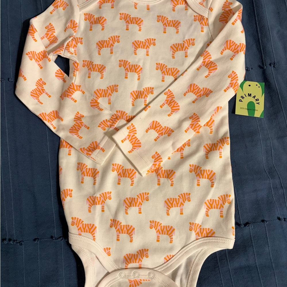 Primary Long-Sleeve Bodysuit with Orange Zebra Print